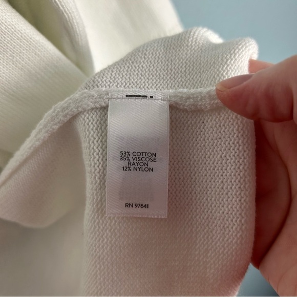 J. Jill Women's Size L White Button Up Cardigan Sweater Pockets 3/4 Sleeve - Picture 4 of 7